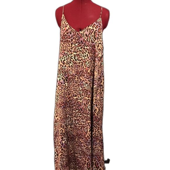 Nicole Miller Maxi Dress Women’s Size Large Violet Tulip Animal Print Satin NWT - Picture 2 of 12